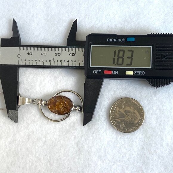 Sterling Silver 950 Mexico Geometric Oval Baltic Amber Pendant Necklace 18" - Picture 15 of 16